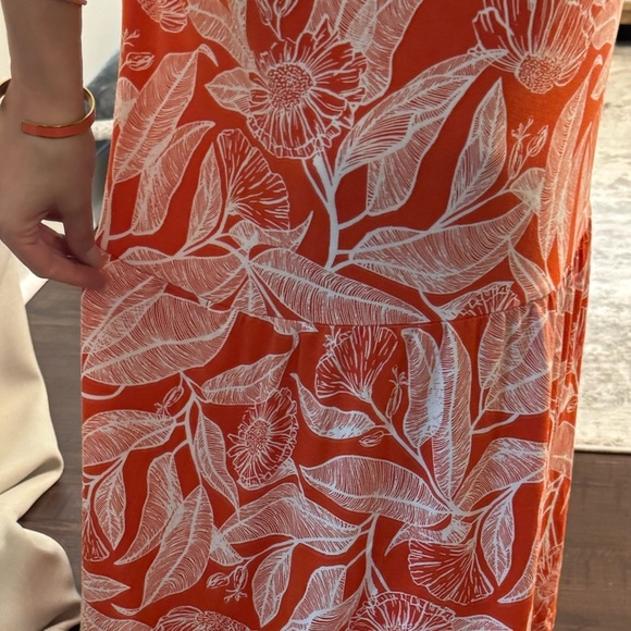 Resort Style Tropical Floral Vacation Orange & White Maxi Dress - Picture 14 of 14